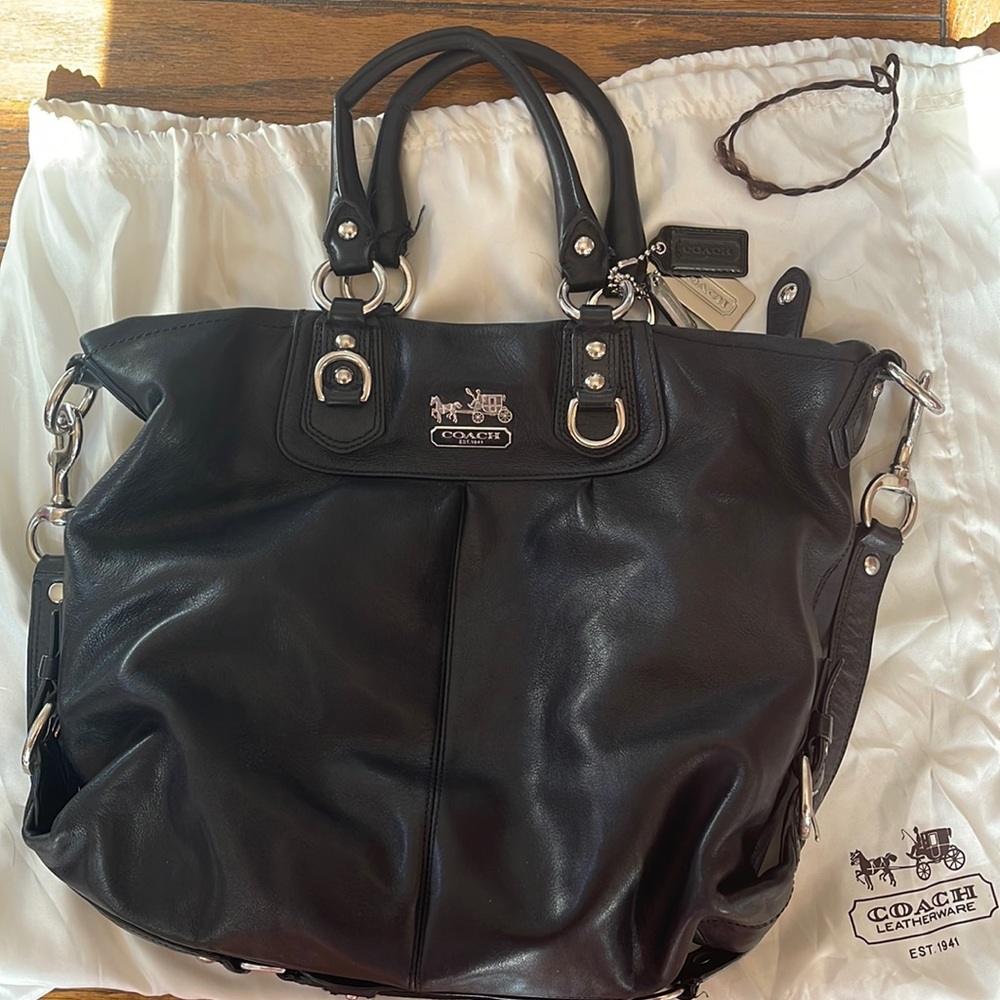 Vintage Coach Black Leather Handbag with Wallet